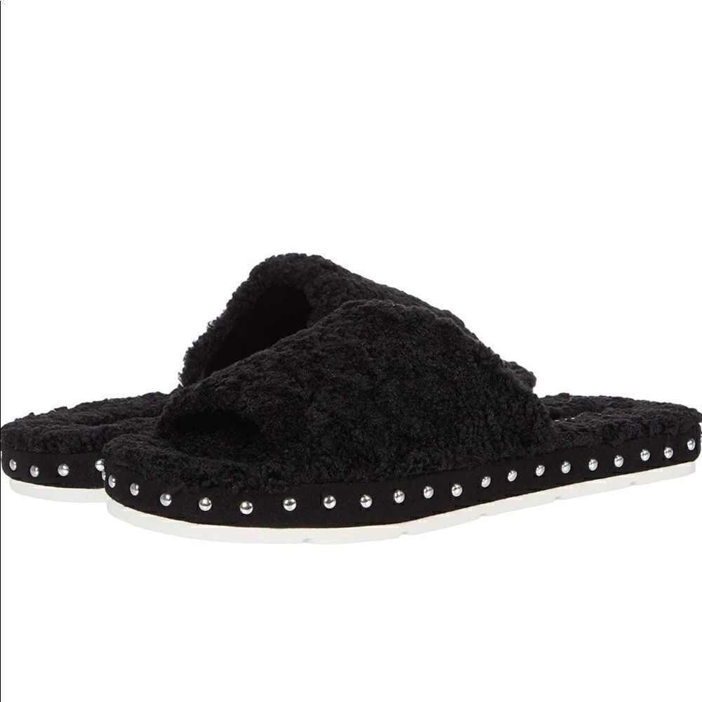 Dolce Vita New Black Fuzzy Slides Studded 9slip on
